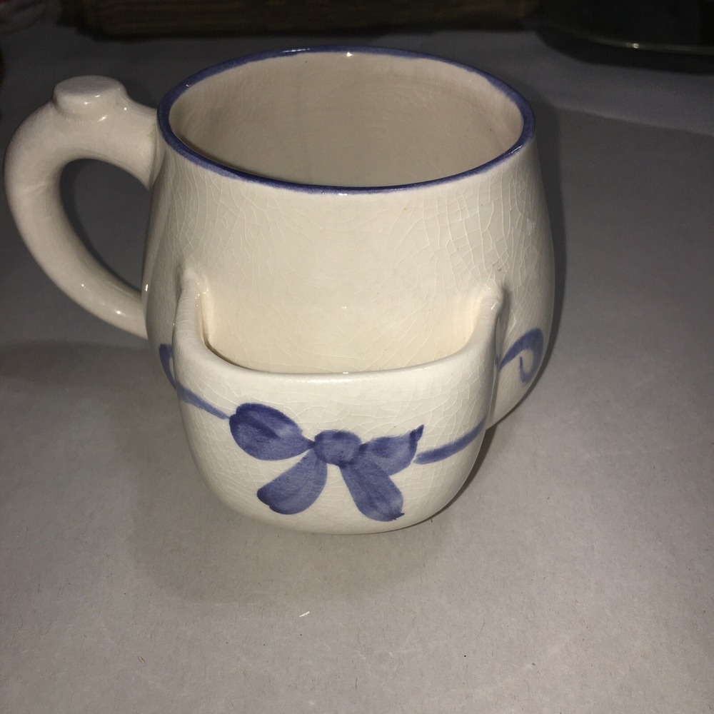 Delft Tea Cup with Tea Bag Pocket Pottery by Levine Vintage Rare
